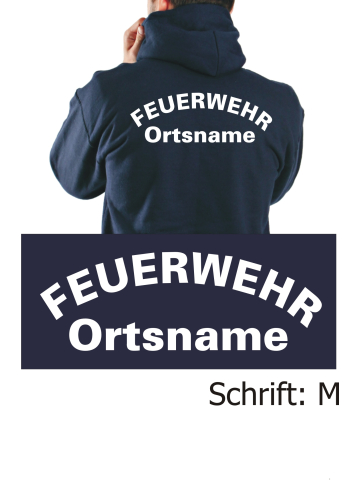 Hooded jacket navy, font "M" with place-name