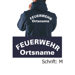 Hooded jacket navy, font "M" with place-name