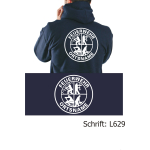 Hooded jacket navy, with Logo, FEUERWEHR and place-name in Doppelring