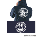 Giacca con cappuccio blu navy, con positivem Logo, FREIW. FEUERWEHR e nome del luogo