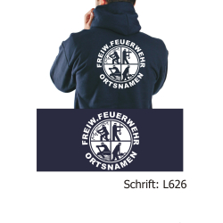 Hooded jacket navy, with negativem Logo, FREIW. FEUERWEHR...