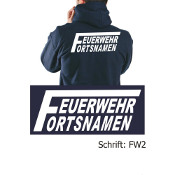 Hooded jacket navy, font "FW2" with place-name