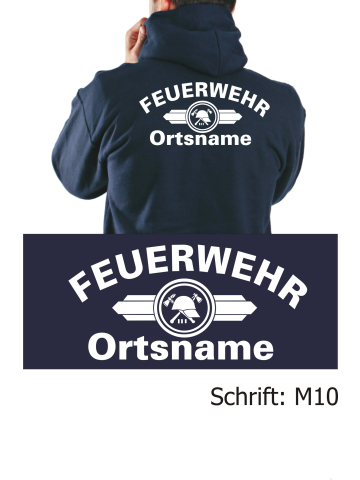 Hooded jacket navy, font "M10" (Vorbildliche Feuerwehr) with place-name