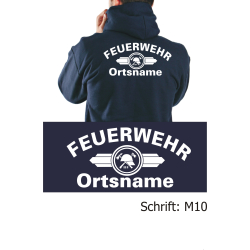 Hooded jacket navy, font "M10" (Vorbildliche Feuerwehr) with place-name