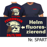 T-Shirt navy, MSA-Helm (fluoreszierend), FEUERWEHR + 24/7/365 rot