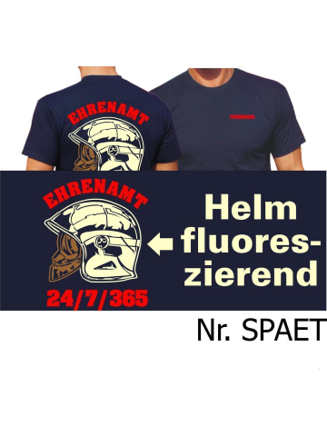 T-Shirt navy, MSA-Helm (fluoreszierend), EHRENAMT + 24/7/365 in rot