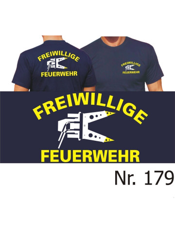 T-Shirt navy, FF mit Spreizer, neongelb/weiß M