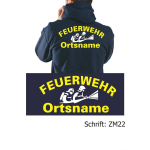 Hooded jacket navy, font "ZM22" with place-name in neonyellow and Angriffstrupp in white