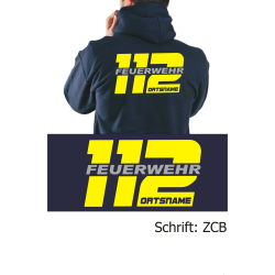 Hooded jacket navy, font "ZCB" with place-name,...
