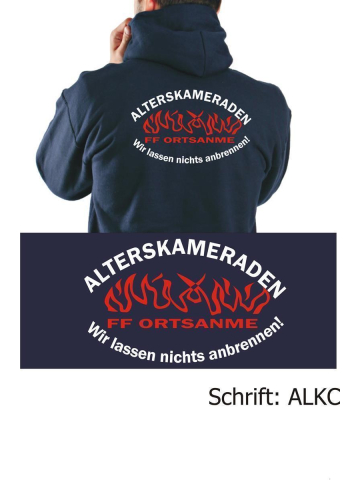 Veste à capuche marin, Alterskameraddans avec nom de lieu "Wir lassdans nichts anbrennen" (blanc/rouge)