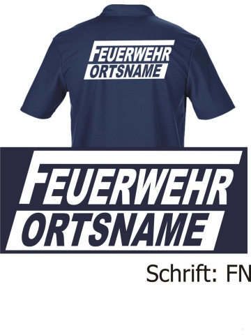 Funzionale-Polo blu navy, font "FN" FEUERWEHR + nome del luogo kursiv