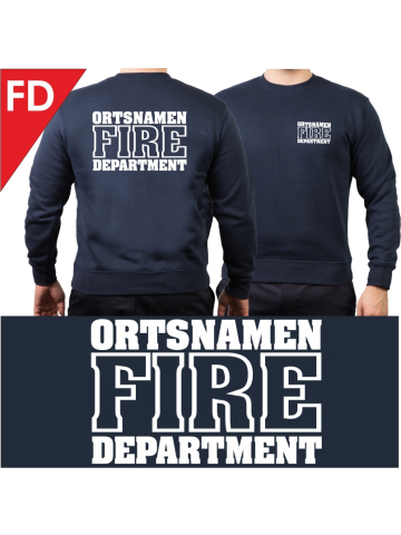 Sweat with font "FD" (Fire Department) + place-name