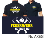 Polo navy, FEUERWEHR NOTRUF 112 with axes (white/yellow)