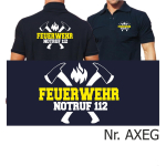 Polo navy, FEUERWEHR NOTRUF 112 mit Äxten (weiß/gelb)