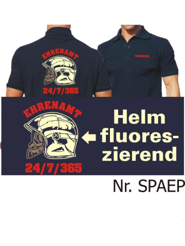 Polo navy, MSA-Helm (fluoreszierend), EHRENAMT + 24/7/365 in rot
