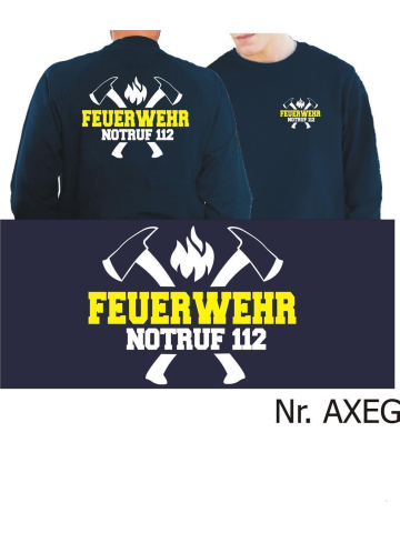Sweat navy, FEUERWEHR NOTRUF 112 mit Äxten (weiß/gelb) (XS-3XL)