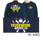 Sweat navy, FEUERWEHR NOTRUF 112 mit Äxten (weiß/gelb) (XS-3XL)