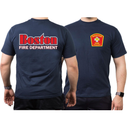 T-Shirt azul marino, Boston Fire Dept., red-white-yellow