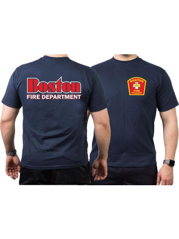 T-Shirt navy, Boston Fire Dept., red-white-yellow, XL