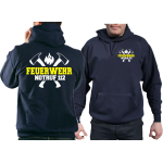 Hoodie azul marino, FEUERWEHR NOTRUF 112 con ejes (blanco/amarillo)