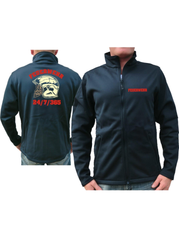 SmartSoftshelljacke azul marino, MSA-Helm (fluorescente), FEUERWEHR + 24/7/365 en rojo