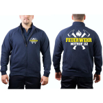 Sweat jacket navy, FEUERWEHR NOTRUF 112 with axes (white/yellow)