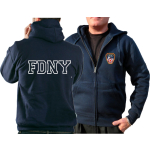 Giacca con cappuccio blu navy, New York City Fire Dept. con fabrigem Brustlogo e Outline-font auf Rücken