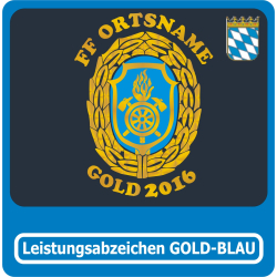 T-Shirt achievement badge Bayern Stufe 4 (GOLD-BLAU) with FF place-name