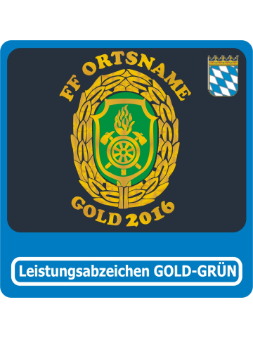 T-Shirt badge de réussite Bayern Stufe 5 (GOLD-GRÜN) avec FF nom de lieu