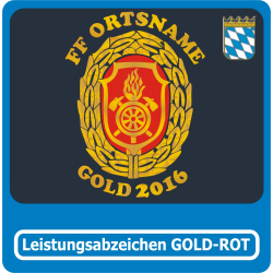 T-Shirt badge de réussite Bayern Stufe 6 (GOLD-rouge) avec FF nom de lieu