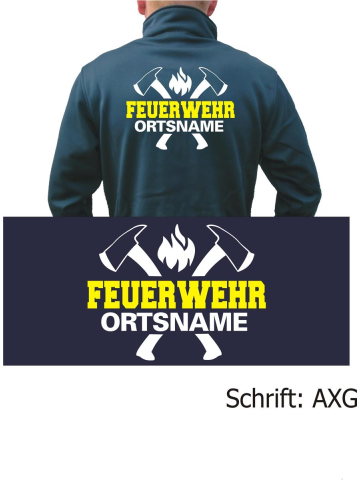 SmartSoftshelljacke navy, font "AXG" FEUERWEHR place-name with axes in white/yellow