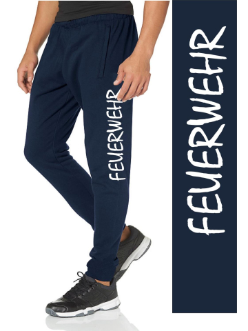 Sweathose navy, FEUERWEHR font W in white
