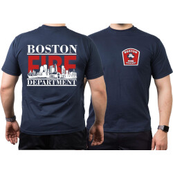 T-Shirt azul marino, Boston Fire Dept. con Boston-Skyline...