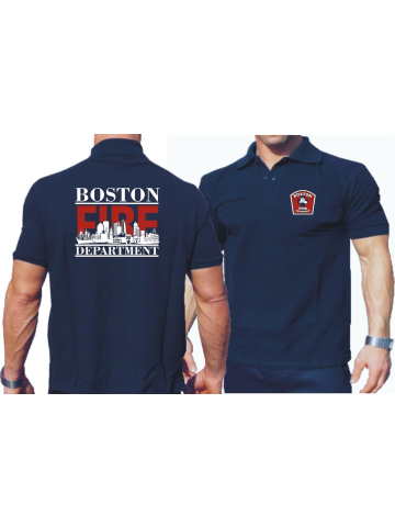 Polo azul marino, Boston Fire Dept. con Boston-Skyline (rojo/blanco)