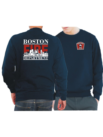 Sweat blu navy, Boston Fire Dept. con Boston-Skyline (rosso/bianco)