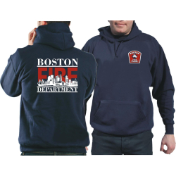 Hoodie marin, Boston Fire Dept. avec Boston-Skyline...