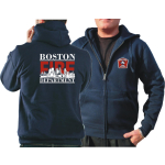 Giacca con cappuccio blu navy, Boston Fire Dept. con Boston-Skyline (rosso/bianco)