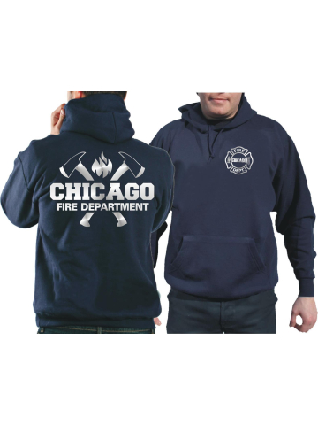 CHICAGO FIRE Dept. axes and flames, SILVER edition, navy Hoodie