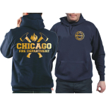 CHICAGO FIRE Dept. axes and flames, GOLD edition, azul marino Hoodie