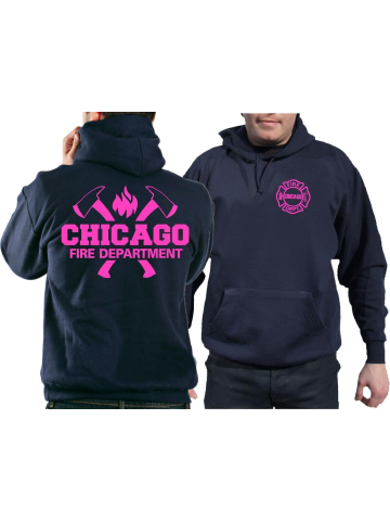 CHICAGO FIRE Dept. axes and flames neonpink, blu navy Hoodie