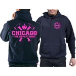CHICAGO FIRE Dept. axes and flames neonpink, blu navy Hoodie