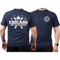 CHICAGO FIRE Dept. axes and flames, blu navy T-Shirt