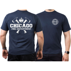 CHICAGO FIRE Dept. axes and flames, SILVER edition, navy...