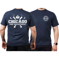 CHICAGO FIRE Dept. axes and flames, SILVER edition, azul...