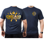 CHICAGO FIRE Dept. axes and flames, GOLD edition, navy T-Shirt