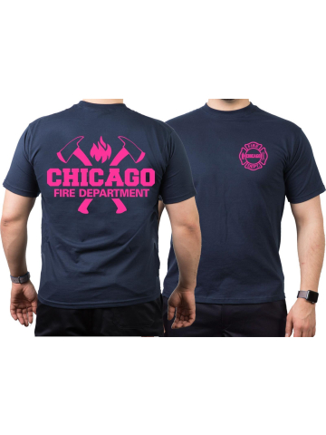 CHICAGO FIRE Dept. axes and flames neonpink, blu navy T-Shirt
