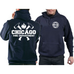 CHICAGO FIRE Dept. axes and flames, navy Hoodie, XL