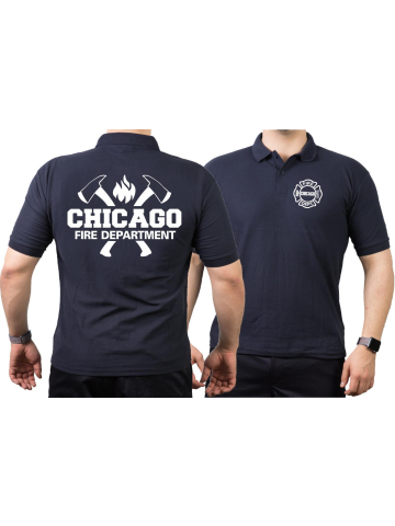 CHICAGO FIRE Dept. axes and flames, blu navy Polo