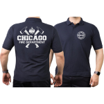 CHICAGO FIRE Dept. axes and flames, SILVER edition, blu navy Polo