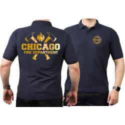 CHICAGO FIRE Dept. axes and flames, GOLD edition, azul...